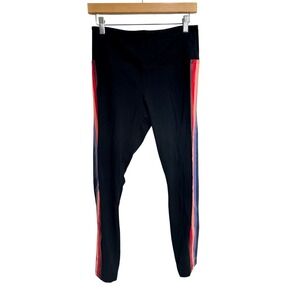 PINK Victoria's Secret Women Large Yoga Leggings Black Rainbow Side Stripe